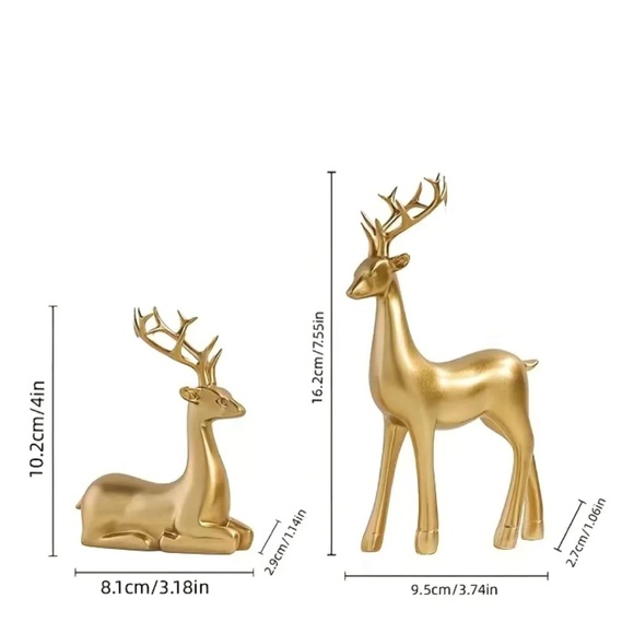 Pair of Golden Elk Statues - Picture 4 of 5
